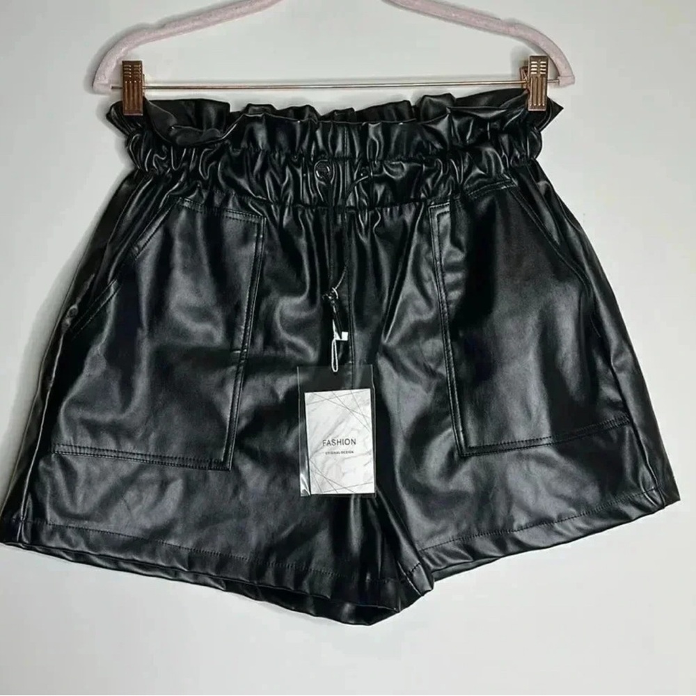 Black Faux Leather Women Shorts
